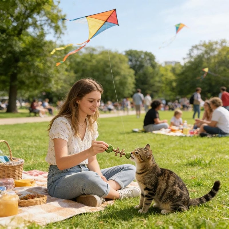 لعبة قضم القطط 3 قطع تصميم عظم السمك عصا تفاعلية لصحة الأسنان - Image 2